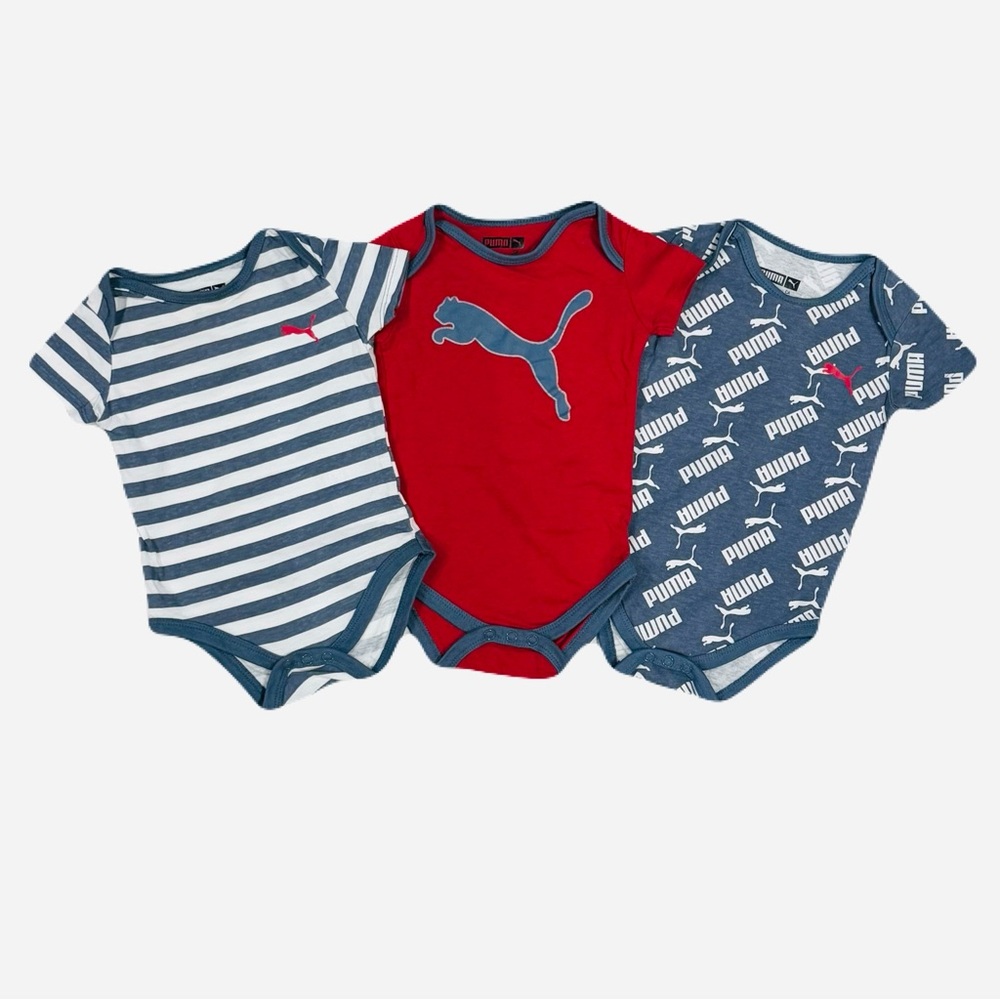 PUMA 100% Cotton Baby Bodysuit Bundle of 3. Size 3-6 months